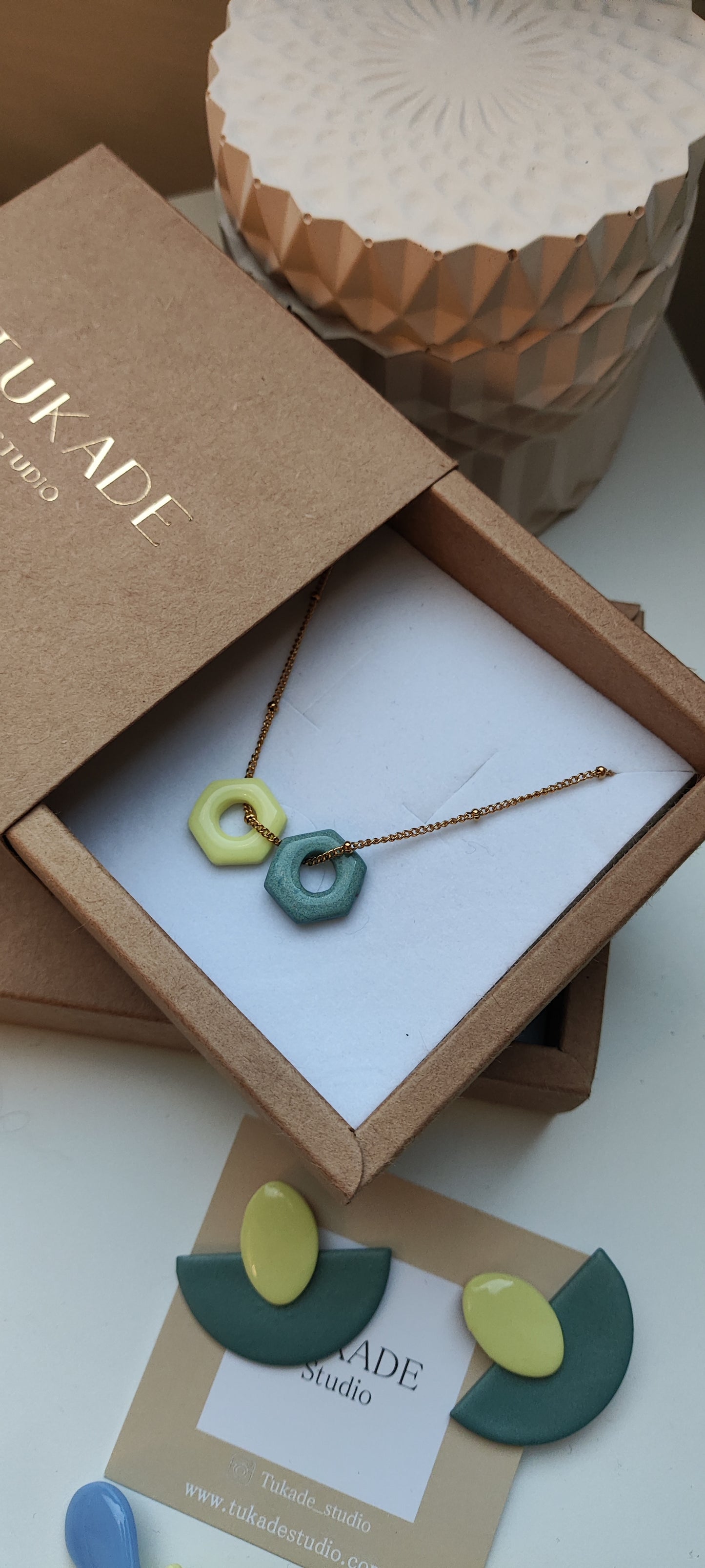 Pack pendientes DOROTEA aguamarina y collar GILDA aguamarina y amarillo