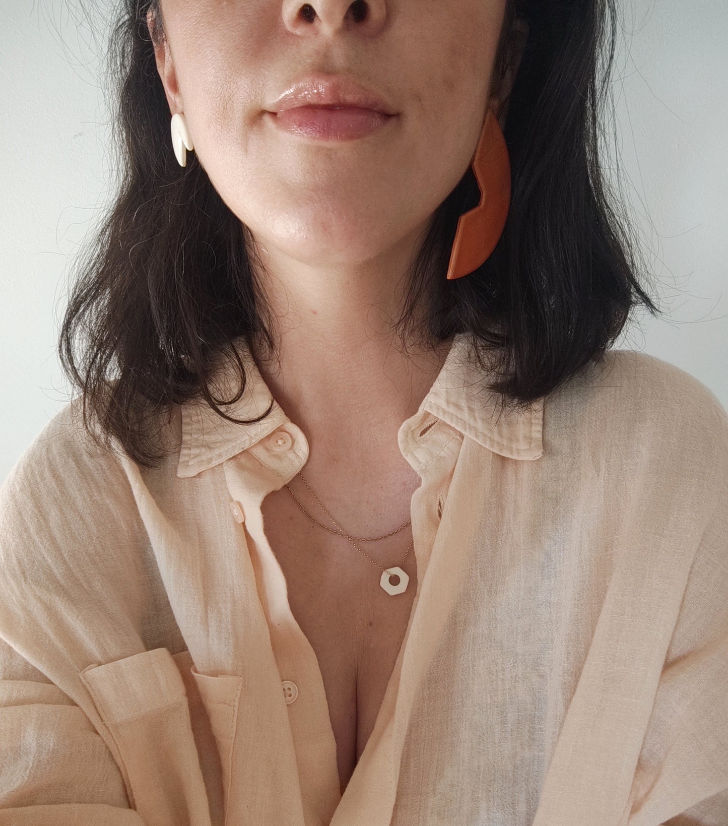 CARMELITA (3 pendientes) rojo o cobre y crudo.