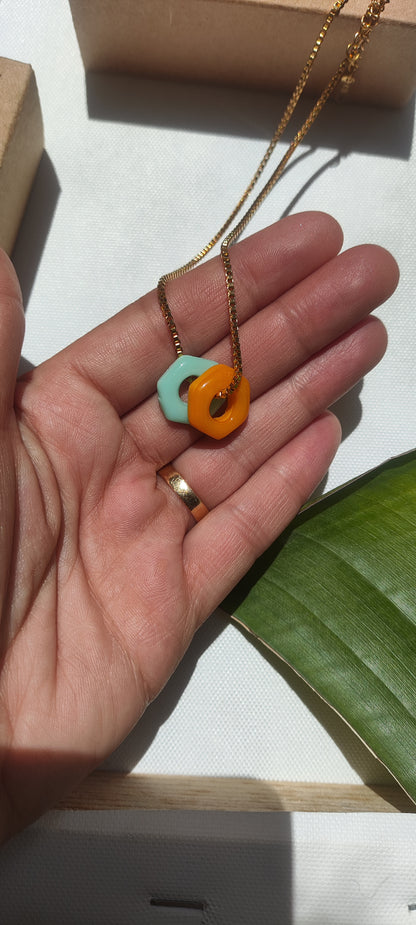 Collar gargantilla GILDA turquesa y mandarina 🍊