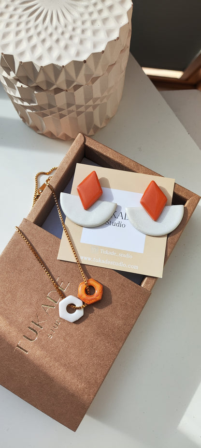 Pack pendientes DOROTEA perla y collar GILDA cobre y perla