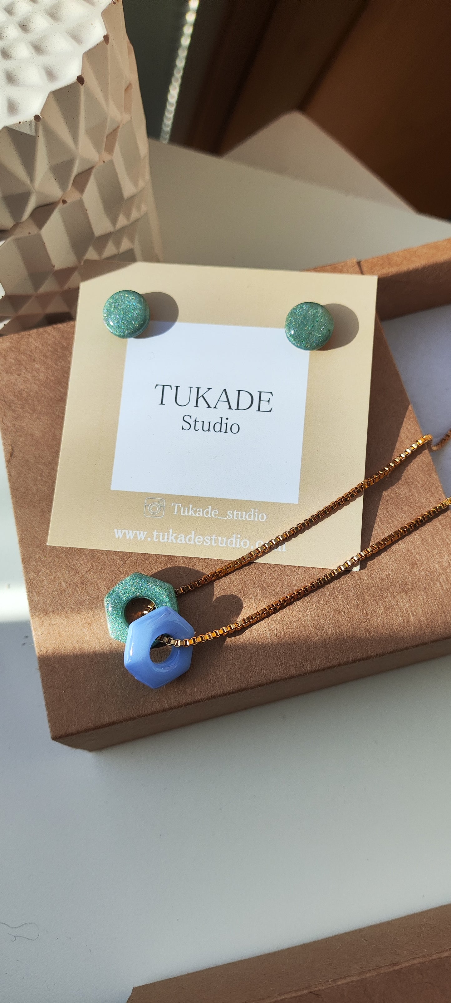 Pack pendientes JUANITA aguamarina y collar GILDA aguamarina y azul