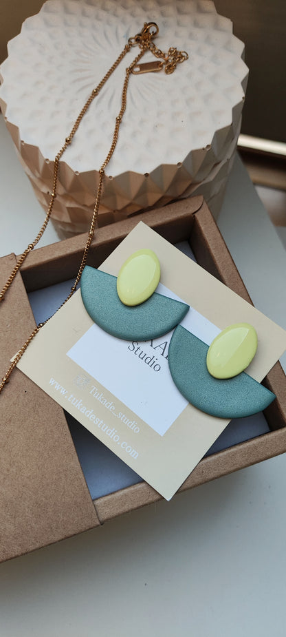 Pack pendientes DOROTEA aguamarina y collar GILDA aguamarina y amarillo