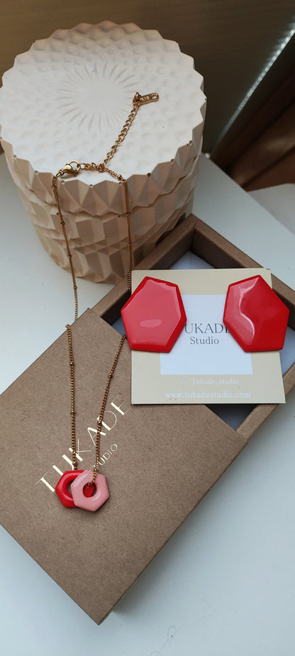 Pack pendientes ONNA amapola y collar GILDA rojo amapola y rosa