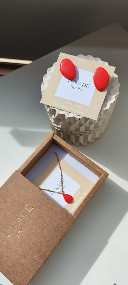 Pack pendientes MARIANA amapola y collar CUCA rojo amapola.