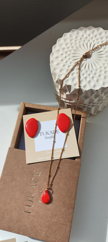 Pack pendientes MARIANA amapola y collar CUCA rojo amapola.