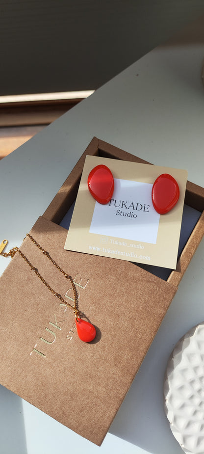 Pack pendientes MARIANA amapola y collar CUCA rojo amapola.