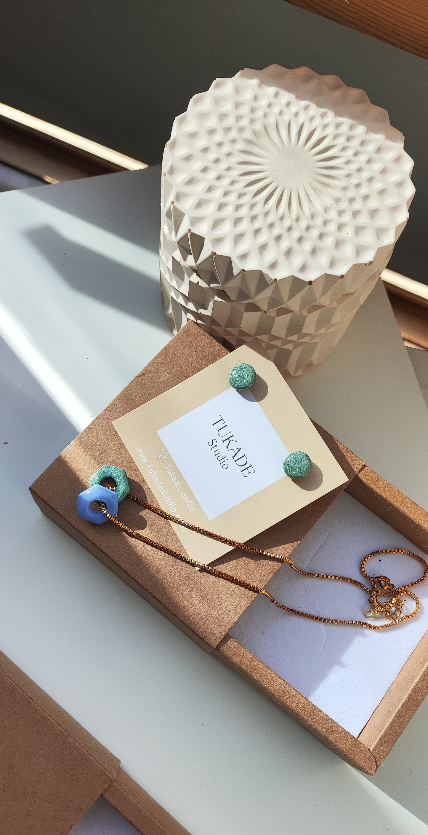 Pack pendientes JUANITA aguamarina y collar GILDA aguamarina y azul