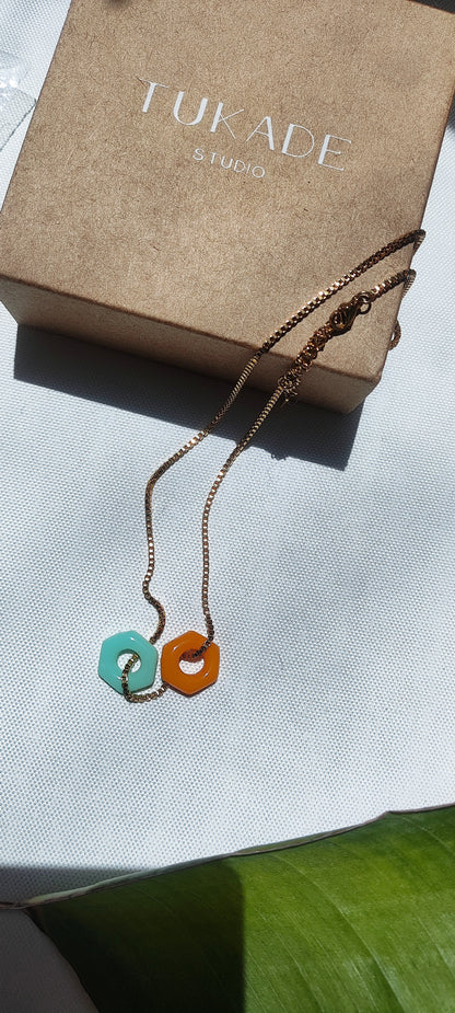 Collar gargantilla GILDA turquesa y mandarina 🍊
