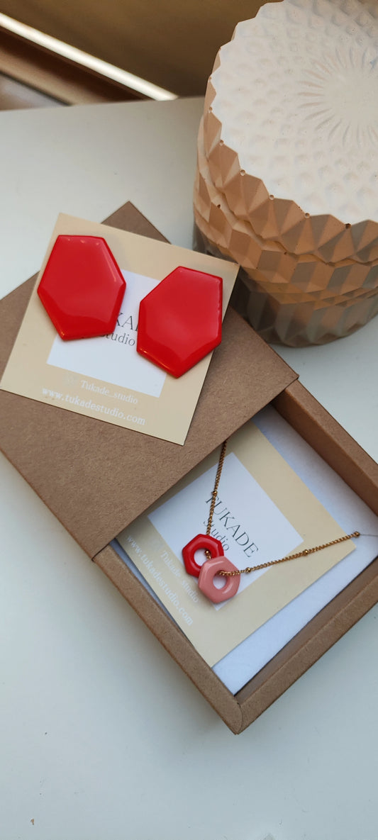 Pack pendientes ONNA amapola y collar GILDA rojo amapola y rosa